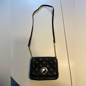 Kate Spade small quilted black bag long chained shoulder strap twist to